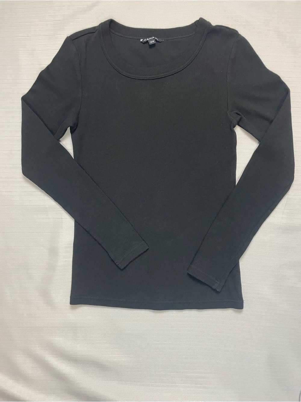 Tahari Black Ribbed Crewneck Long Sleeve Top - Size M